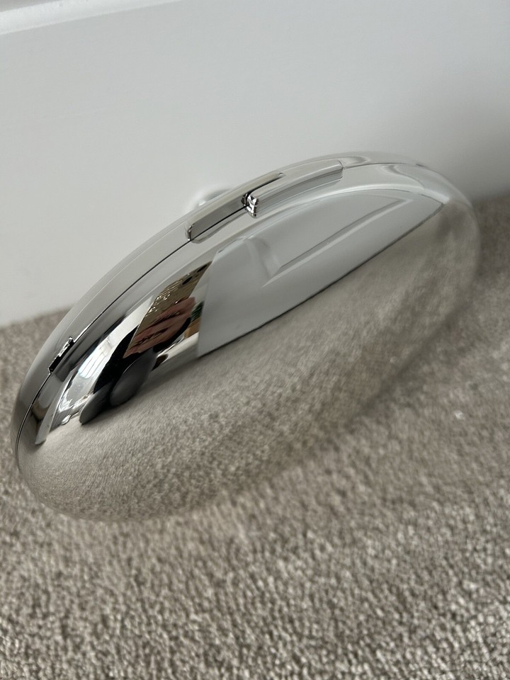 Brand New Shiny Mirror Effect Rounded Silver Clutch Bag eBay