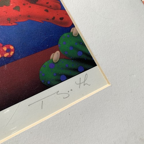 Arte de transferencia de color de dibujos animados firmado T Booth riendo perro sobre flores silvestres 13x16 - Imagen 7 de 10