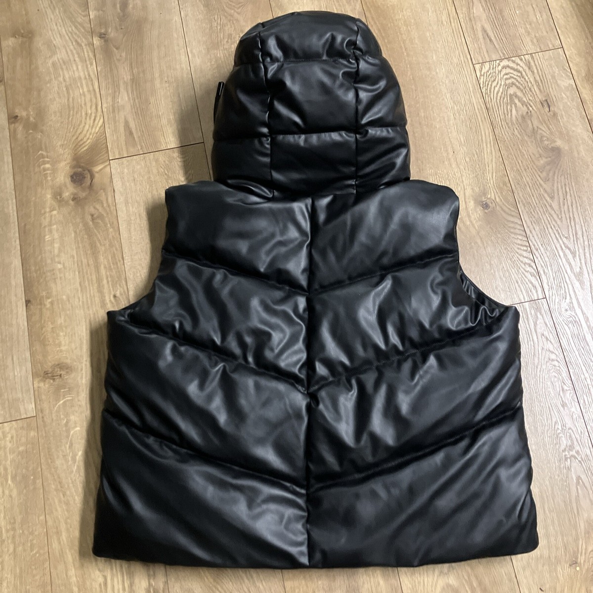 希少✨ZARA FAKE LEATHER PUFF VEST ブラック XL Zara Womens Faux Leather Black Gilet Oversized Puffer Vest