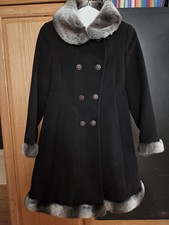 Rothschild Black Girl's Overcoat Faux Fur Collar  Trim Button Lined Size 12