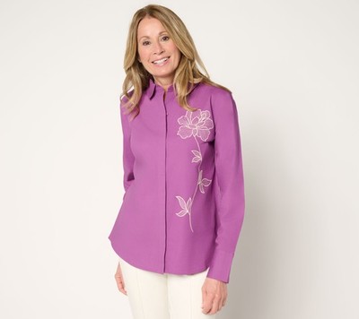 SUNNYLiFE Women's Top Sz XL Embroidered Long Sleeve Shirt Purple A690653