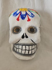 Handmade Mexican Folk Art Day of the Dead Paper Mache Skull Mask Vintage Decor