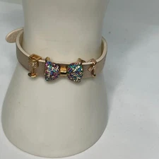 bracelet pink metallic slide charm high heal shoe bow tie rhinestones jewelry