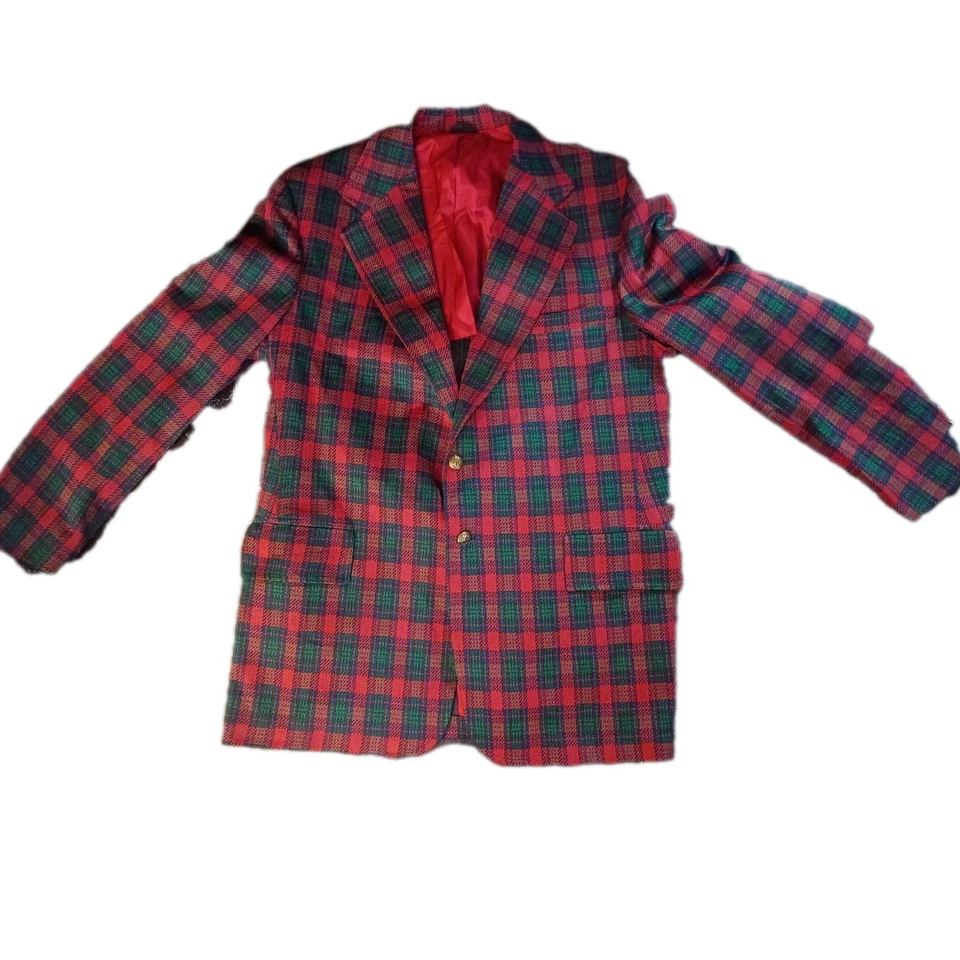 Vtg John Blair Sport Coat Holiday Plaid Men’s  Party Blazer Red Green Retro - Image 2 of 4