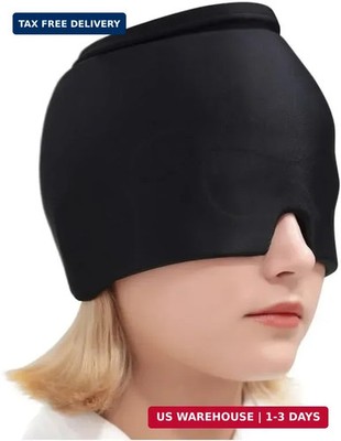 Migraine Relief Cap, Gel Covered Reusable Headache Ice Pack, Black