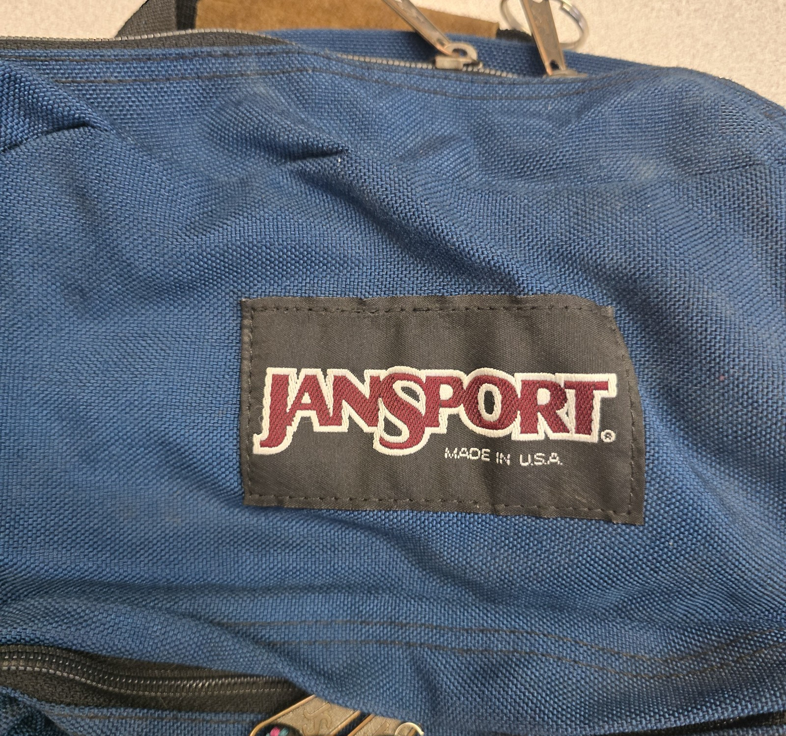 VTG Jansport Blue Backpack USA Made Rare Day Bag Full Zip Open Suede Handle image 3