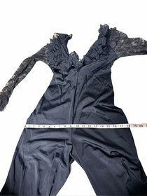 VTG 60s 70s Glydons Black Lace Bell Bottom Jumpsuit Goth Disco Wide Leg M