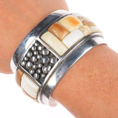 6.5'' Vintage Jack Woolsey Versions Modernist sterling fossil cuff bracelet