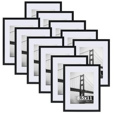 8.5x11 Picture Frames Set of 11, Display Pictures 6x8 with Mat or 8.5 by 11 w...