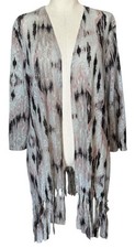 Chico's Travelers Ikat Fringe Jacket Cardigan Mesh Lace Black Stone Peach 2 L 12