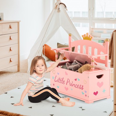 Kids Princess Wooden Children Playroom Bench Seat Toy Box Storage Organizer Pink