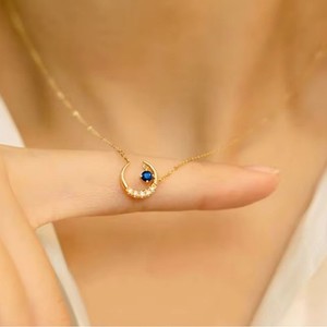 Authentic 18K Gold Plated Crescent Moon Necklace with Sapphire Blue