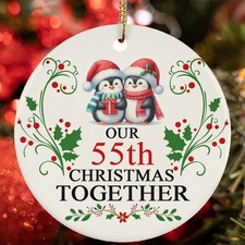 55th Christmas Together Ornament Funny Penguin Couple 55 Year Anniversary Gift
