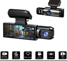 Car Dash Cam 1080P Dual Lens DVR Front Inside Night Vision G-Sensor 32GB Card