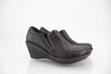 Born Women's Brenta Clog Size 8 Wedge Heel Slip On Shootie Black Leather Shoe