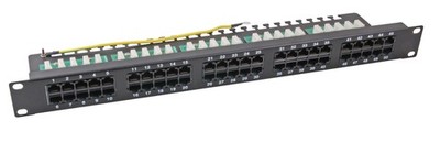 Ecolan Patchfeld Cat 3 ISDN 19'' 1HE 50 Port RJ45 8/4 schwarz RAL9005