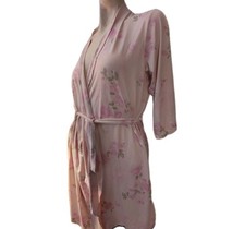 Laura Ashley Pink Rose Floral Robe Short Large Long Sleeve Tie Belt Lounge Wear