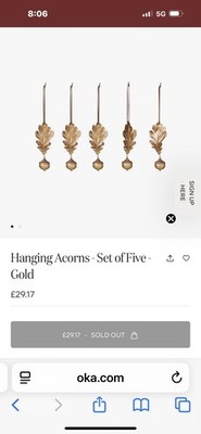 Set/25  NEW OKA Gold Acorn Oak Leaf Ornaments So Beautiful Sold Out Leather Ties