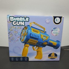 Bubble Gun 4-Cylinder Automatic Bubble Machine Toy w/ Lights Rechargeable Kids