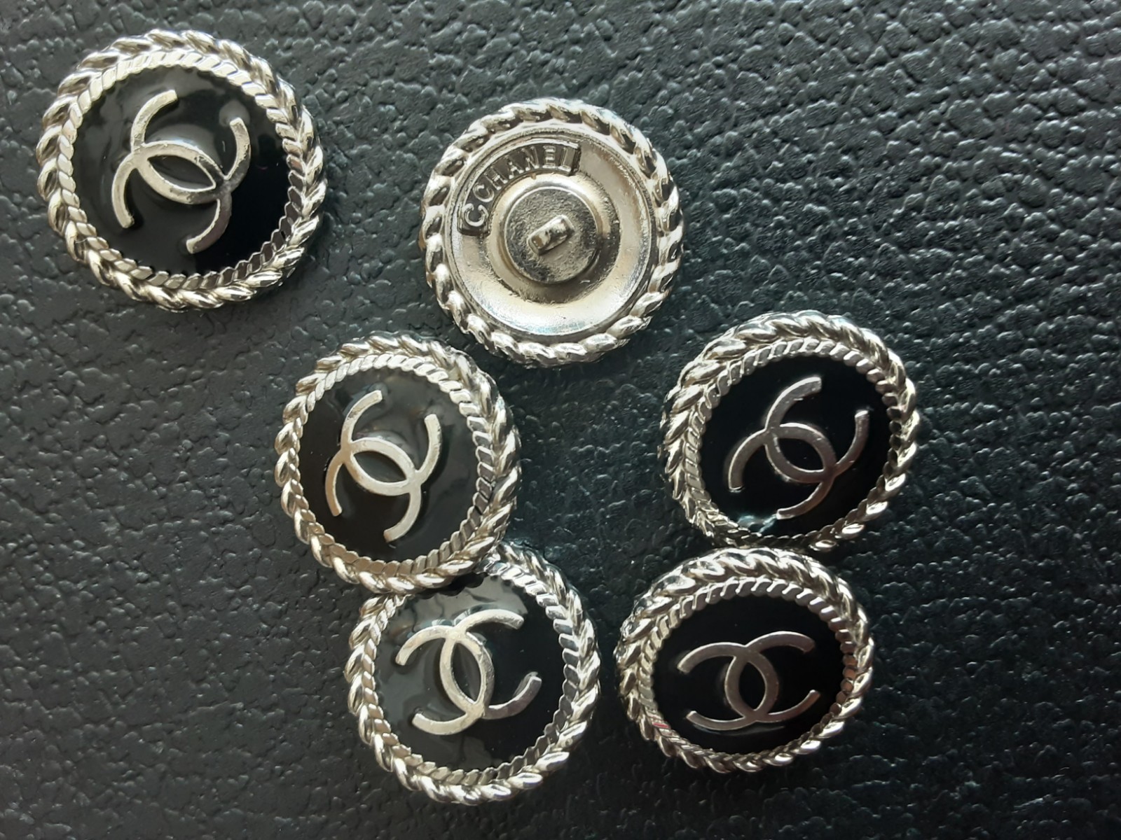 6 CHANEL Black Silver Metal Shank Buttons Pack for Blazers, Jackets, Crafts thumbnail 3