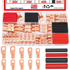 160-Piece Copper Cable Wire Lugs Ring Terminals Connectors 2-12 AWG Gauge with H