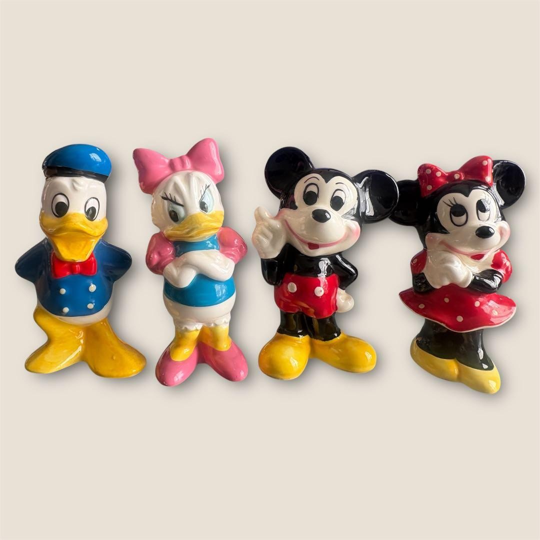 Vintage Disney Ceramic Figure Set of 4 Mickey Minnie Donald Daisy Rare Used