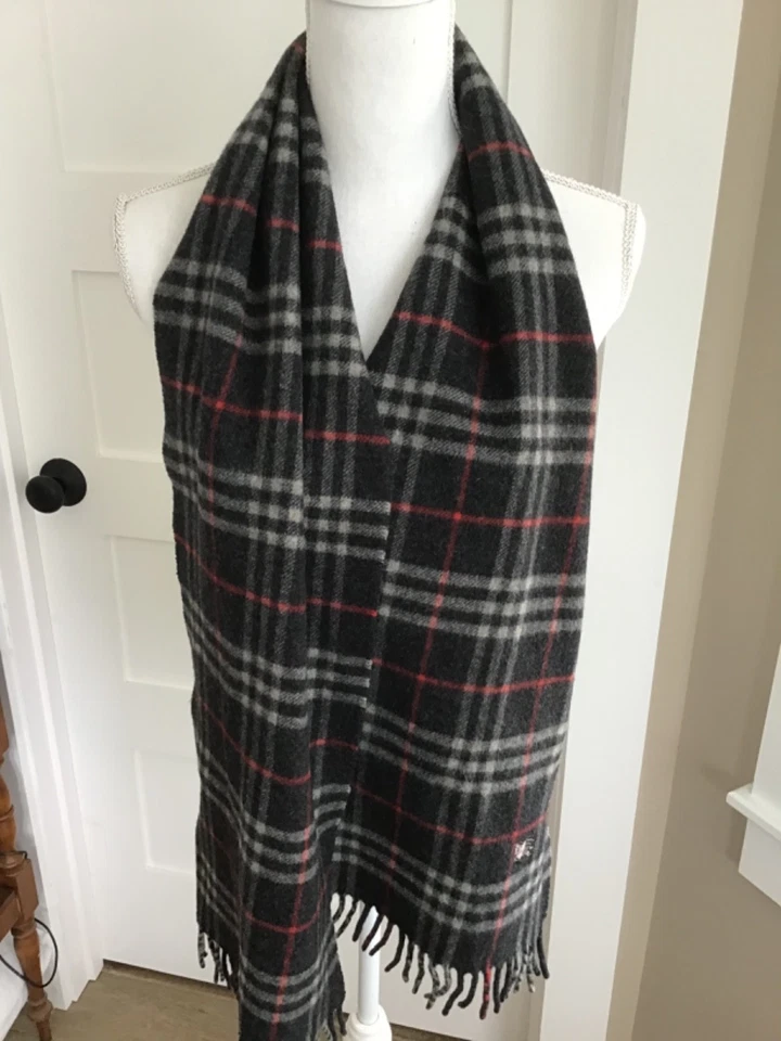 Vintage Burberry Lambswool Scarf Gray Classic Nova Check Plaid England Unisex - Image 3 of 4