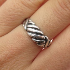 925 Sterling Silver Vintage 1987 Modernist Ribbed Oxidized Ring Size 7.5
