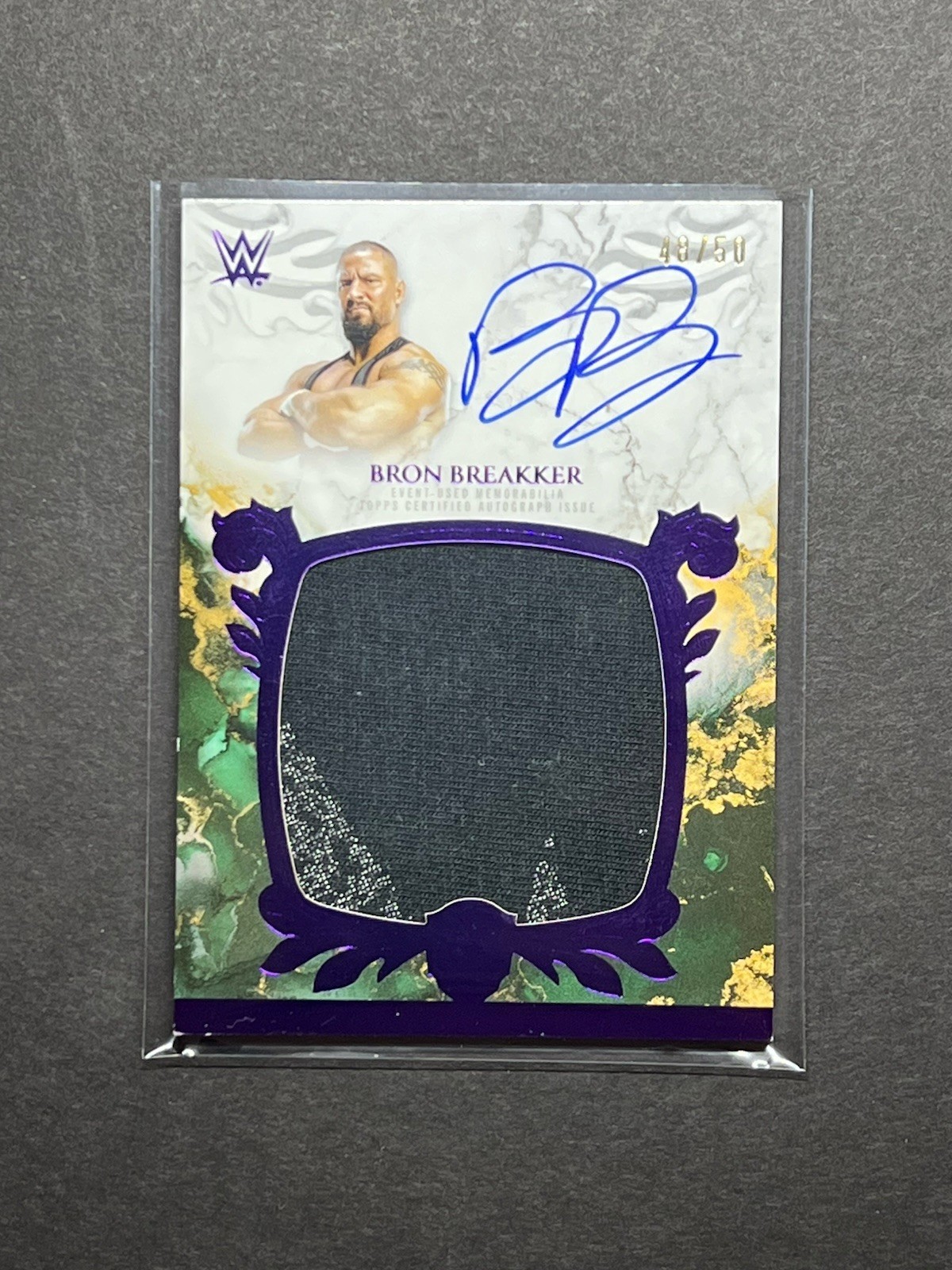 Bron Breakker 2025 Topps Royalty WWE Royalty Relic Purple On Card Auto /50