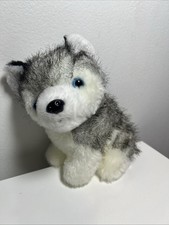 Husky Dog Stuffed Animal Plush Toy Vintage Mini 7 Blue Eyes Gray White Black