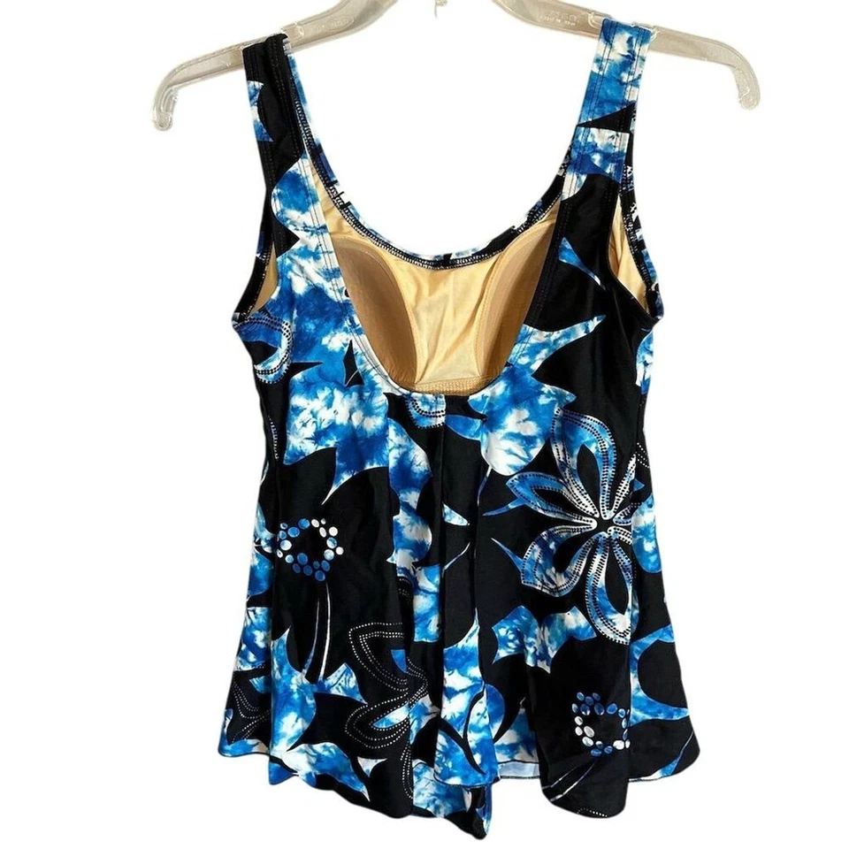 Shore Shapes Women's Floral Tankini Swim Top Blue Size 12 - Image 2 of 4