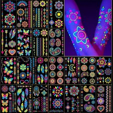Glow in the Dark Party Supplies Temporary Tattoos , Neon UV Blacklight R
