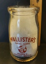 McALLISTER'S  DAIRY FARMS WARREN OHIO Sour Cream Bottle Jar Farmer Kid Ice Cream