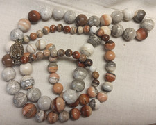 Vintage Crazy Lace Agate Necklace w Silver Filigee Clasp