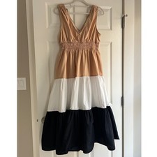 Maeve Anthropologie Tiered Maxi Dress Smocked Waist V Neck Sleeveless Size 14P