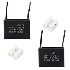 2 PCS 450v 5Uf CBB61 Ceiling Fan Motor Running Capacitor 2 Wire 50/60 Hz