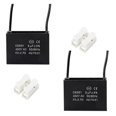 2 PCS 450v 5Uf CBB61 Ceiling Fan Motor Running Capacitor 2 Wire 50/60 Hz
