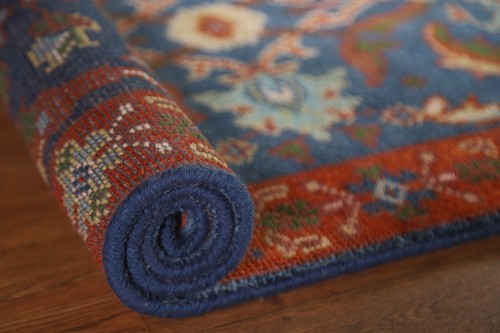 Accent Rug 3x6 ft. Blue Floral Heriz Serapi Oriental Han-Knotted Wool Carpet - Picture 11 of 12