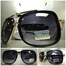 Men's or Women CLASSIC RETRO VINTAGE Style SUN GLASSES SHADES Black & Gold Frame