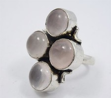 VINTAGE ARTISAN LARGE CABOCHONS QUARTZ GEMSTONE STERLING RING  SIZE 6.5  8.8 g
