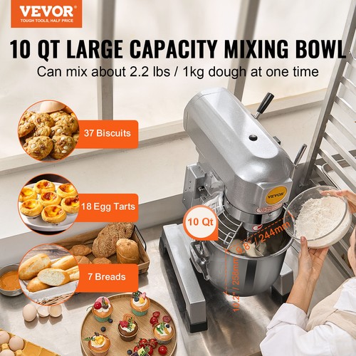 VEVOR Impastatrice per Alimenti Commerciale 10 L 3 Velocità per Ristoranti - Foto 2 di 12