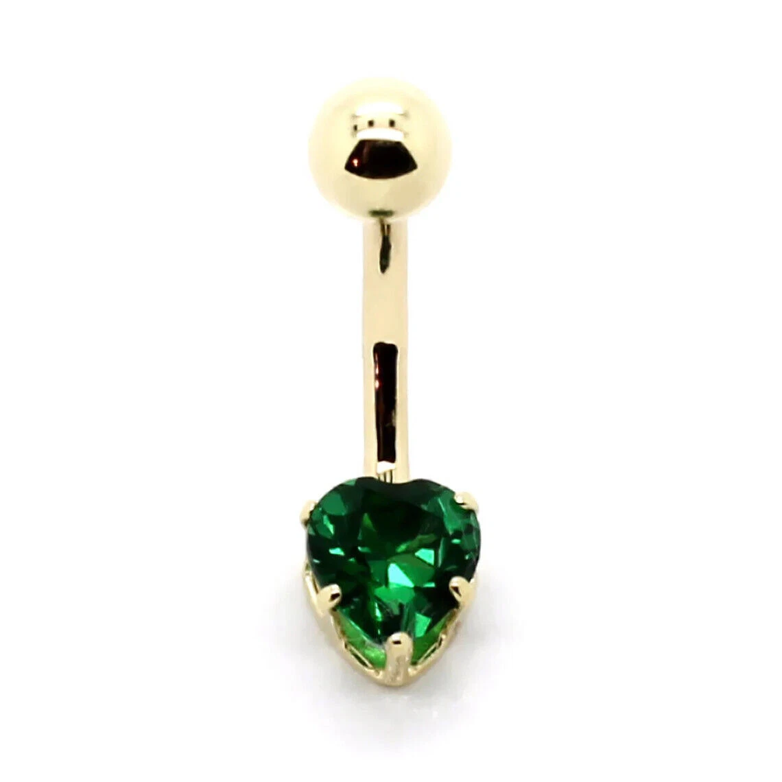 Green Emerald 2Ct Heart Cut Lab Created Belly Button Ring 14k