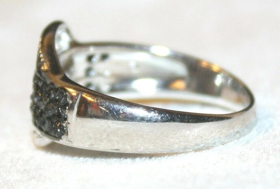 VICTORIA TOWNSEND STERLING SILVER GENUINE BLACK DIAMOND BELT BUCKLE RING SZ 7.75 - Image 4 of 4