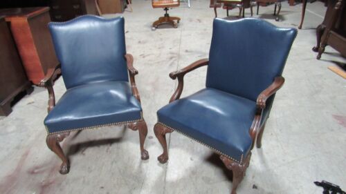 Pair Leather Dining Club Chairs Mahogany Claw Feet