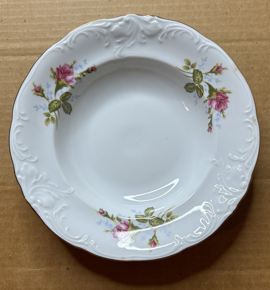 Wawel China POMPADOUR ROSE Soup/Salad Bowls Embossed Gold Rimmed  Poland