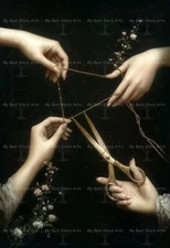 THREAD OF LIFE ART PRINT, Fates Moirai Decor, Gothic Greek Mythology Poster F141