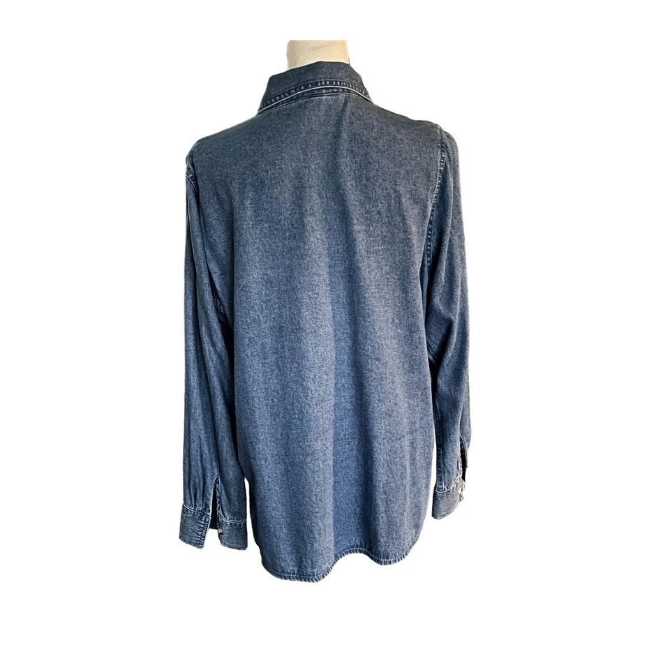 Винтажная джинсовая эксклюзивная декоративная вышитая рубашка с пингвинами на пуговицах размер L - Изображение 2 из 4