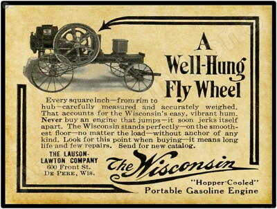 #ad #ad 1911 Lauson Lawton Co. Wisconsin Gas Engines New Metal Sign: De Pere Wisconsin $21.88