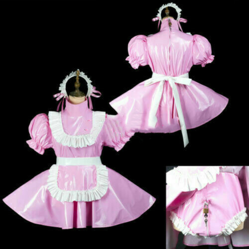 PVC Lockable Sissy boy Maid vinyl mini Dress/Romper Tailor-Made - Picture 4 of 5