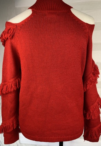 Cato Tassel Red Long Sleeve Open Shoulder Sweater Woman’s Size Medium - Picture 2 of 7